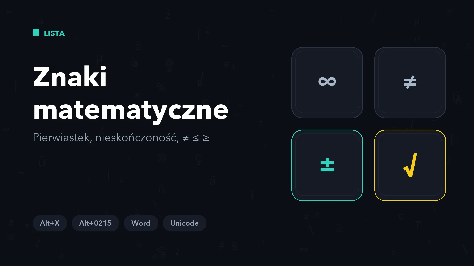 Znaki matematyczne na klawiaturze – √ ∞ ≠ ≤ ≥ i inne